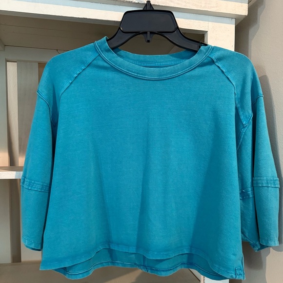 We The Free Womens Turquoise Boxy Tee Size XS Puff Sleeve Oversized Cropped Boho - Picture 1 of 8